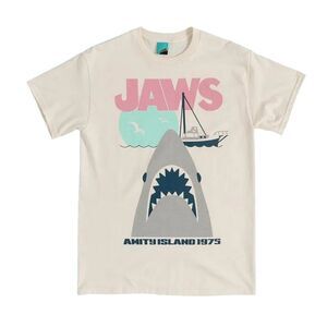 Jaws Unisex Adult Shark Cotton T-Shirt / Off White